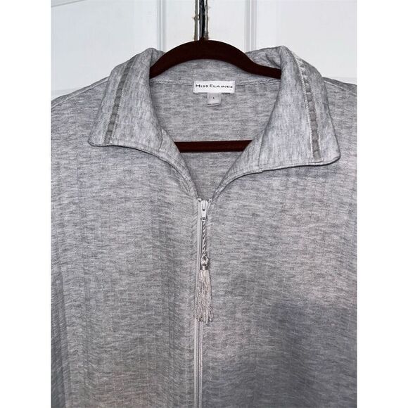 Miss Elaine Women's Zip-Front Robe Gray Size L Ankle-Length Long Sleeve Warm - Picture 2 of 8